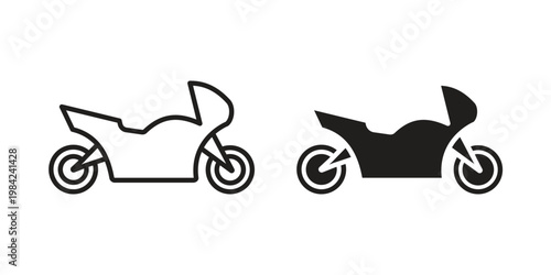 Motorcycle icon simple black and white line and clip art illustrations
