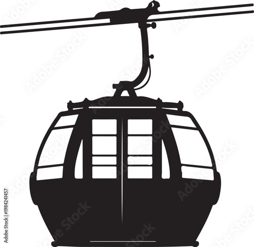Cable car, gondola lift, ski lift, transportation icon, travel symbol, vector silhouette
