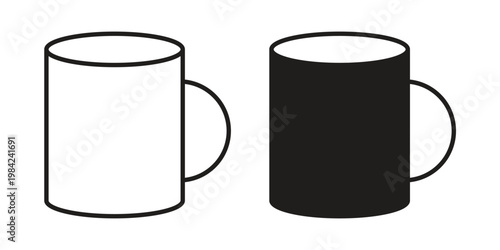 Mug icon simple black and white line and clip art illustrations
