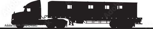 Semi-truck, truck silhouette, cargo trailer, black vector icon