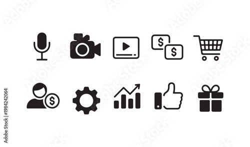 Minimalist multimedia and e-commerce vector icon set for digital business marketing and social app.