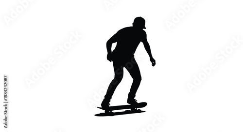 Silhouette of a skateboarder in motion against a white background