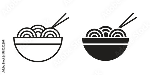 Noodles icon simple black and white line and clip art illustrations