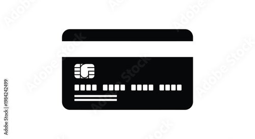 A stark black and white depiction of a credit card with magnetic stripe and chip presented as a silhouette high quality