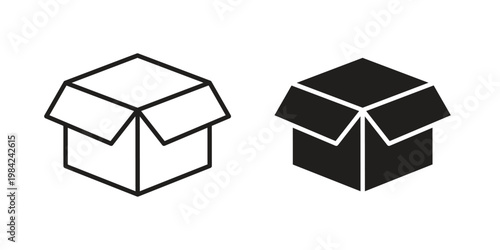 Open box icon simple black and white line and clip art illustrations