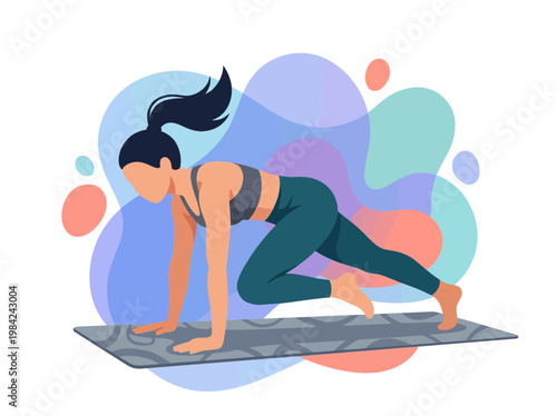Woman Performing Mountain Climber Exercise on Yoga Mat Illustration