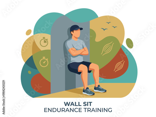 Man Performing Wall Sit Endurance Training Illustration