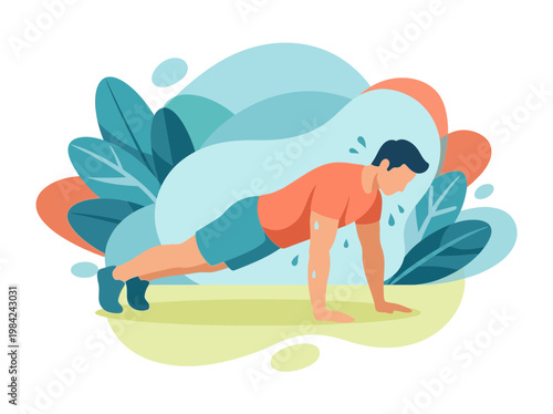 Man doing pushups fitness training vector illustration