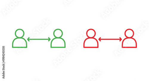 Social distancing guidelines illustrated with green and red figures