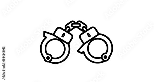Black and white line art of handcuffs symbolizing restriction law enforcement and legal consequences