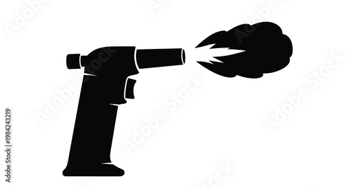 Black silhouette of a blowtorch emitting a flame on white background