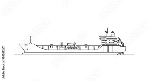 Simple line drawing of a large oil tanker ship at sea