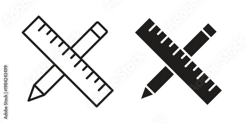 Pencil and ruler icon simple black and white line and clip art illustrations