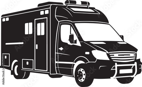 Black camper van, motorhome vehicle, RV illustration, travel trailer
