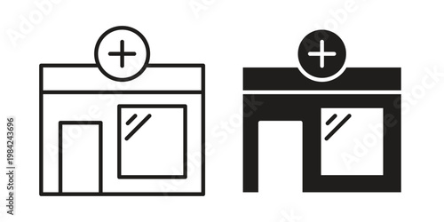 Pharmacy icon simple black and white line and clip art illustrations