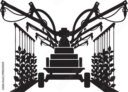 Black silhouette farm combine harvester, agricultural machinery, vector illustration, farming equipment, harvest icon