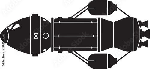 Black rocket ship, spacecraft, space shuttle, vector illustration