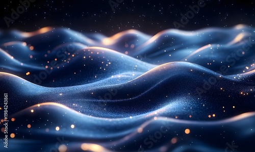 Abstract blue waves sparkling with stars, creating a sense of wonder and cosmic beauty