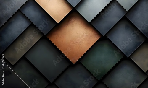 Abstract geometric pattern formed by metal squares in various colors, creating a textured surface. The arrangement of the shapes gives a sense of depth and design
