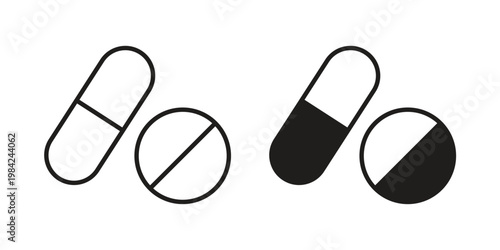 Pills and Tablets icon simple black and white line and clip art illustrations