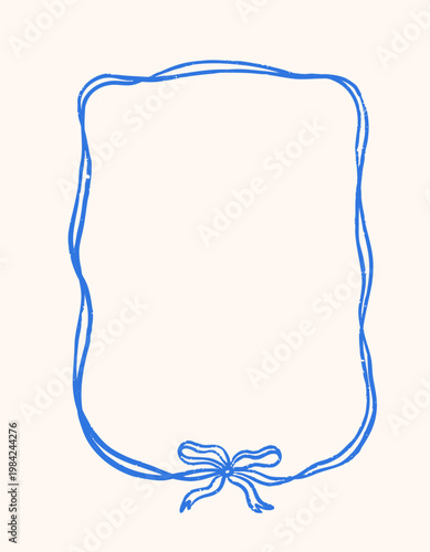 Line hand-drawn frame design, cute scribble ribbon, tape and bow in coquette ...