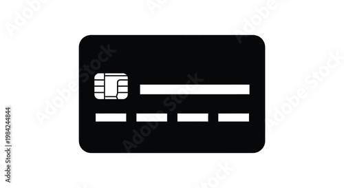 A black credit card with a chip and magnetic stripe is displayed against a white background a stark silhouette high quality