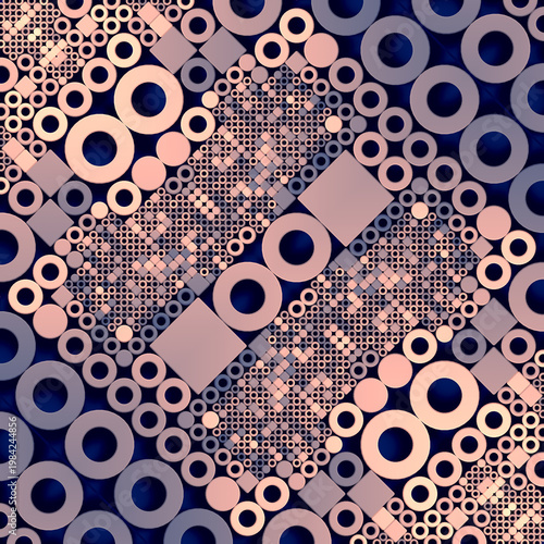 Abstract symmetrical pattern with repeating geometric elements. 3d rendering
