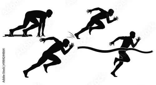 Four dynamic figures depict a sprinting race showcasing movement and athleticism in a striking silhouette high quality professional detailed modern elegant