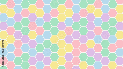 Pastel Rainbow Hexagonal Honeycomb Seamless Pattern for Design and Graphics.