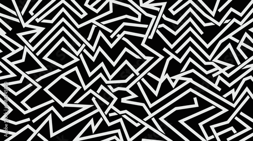 Monochrome Abstract Geometric Zigzag Pattern of Interlocking Lines and Shapes for Modern Design.