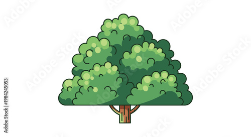 A vibrant green cartoon tree with a rounded crown and sturdy brown trunk presented as a silhouette high quality professional detailed