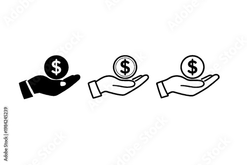 Finance Hand Icons – Money Support, Investment, Payment Symbols