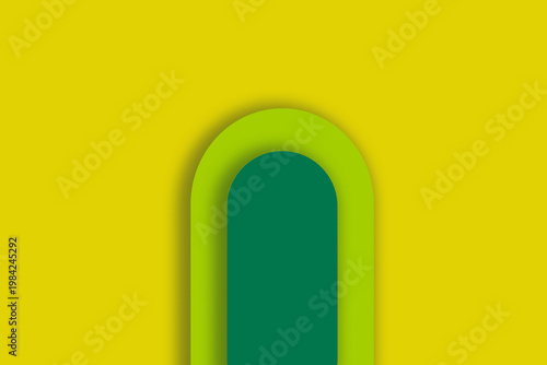 Minimal abstract arch shape with clean geometric arch shape layered in green tones against a vibrant yellow