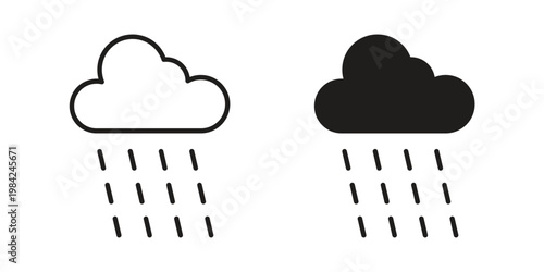 Rain icon simple black and white line and clip art illustrations