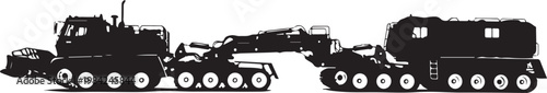 Industrial heavy duty truck, trailer, and tanker silhouette, black industrial vehicle, heavy transport, construction equipment