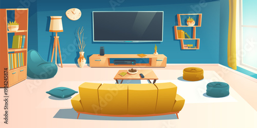 Living room interior with sofa and tv, apartment