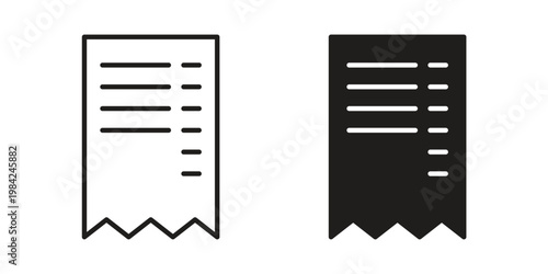 Receipt icon simple black and white line and clip art illustrations