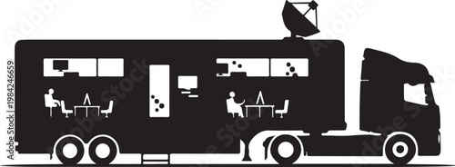 Black food truck, vector food trailer, restaurant on wheels, catering vehicle