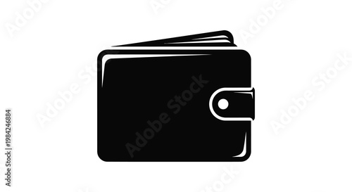A stark black silhouette depicts a closed wallet showcasing its rectangular form and simple design silhouette high quality professional detailed modern