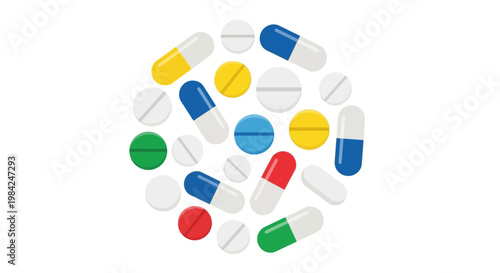 Pill capsules, medicine pills, pharmaceutical icons, colorful drugs, vector graphics