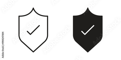 Shield check icon simple black and white line and clip art illustrations
