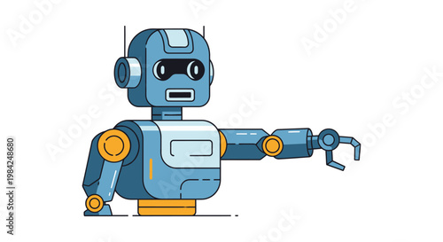 A charming robotic figure with a retro design extending its arm in a welcoming gesture a delightful silhouette high quality