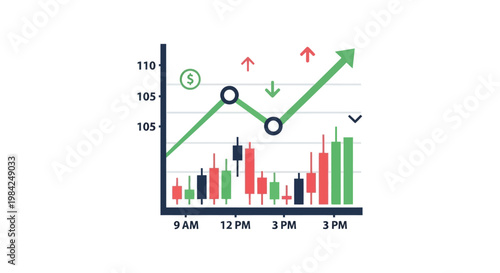A financial graph displays upward and downward trends with currency symbols and indicators creating a stark silhouette high quality professional detailed