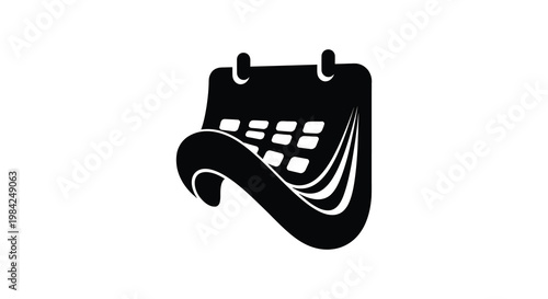 A black silhouette of a calendar with flipped pages representing time and scheduling in a striking design silhouette high quality professional