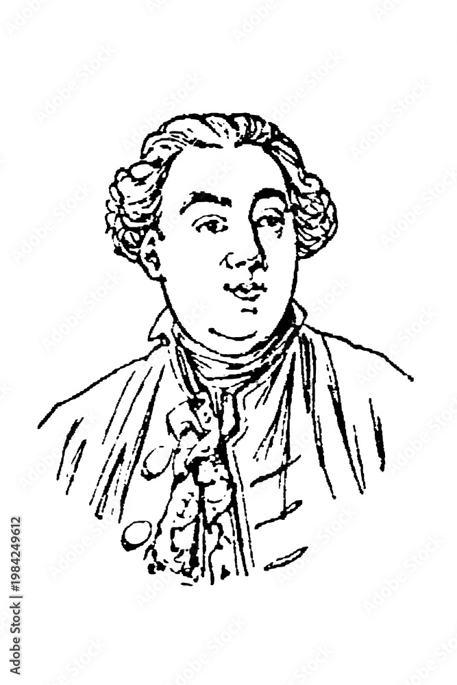 Fototapeta premium Jacques Necker (1732-1804), French Finance Minister, detailed historical line drawing with wig and lace cravat, old vintage illustration, 1897.