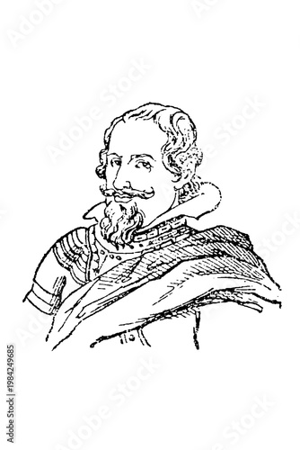 Foto Don Gaspar de Guzmán, Count-Duke of Olivares (1587-1645), Spanish nobleman in armour and cloak, elegant and authoritative portrait, old vintage illustration, 1897