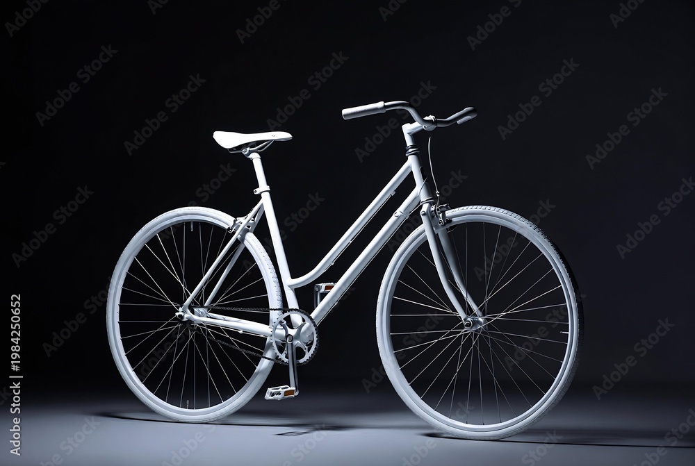 Fototapeta premium A white bicycle is prominently displayed on a dark, textured background.