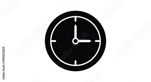 A stark black clock face displays ten o clock with simple hour and minute hands presented as a silhouette high quality professional