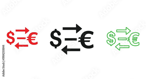 Currency exchange rates visualized with arrows between dollar and euro signs