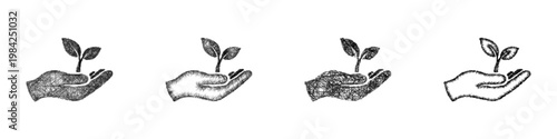 Sketch plant in hand logo design set